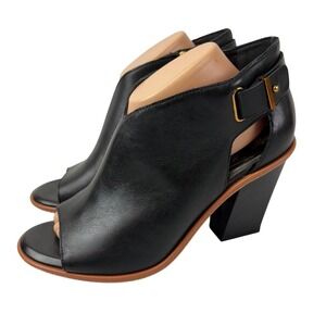 Vince Camuto Faydra Bootie Women's 10M Black Leather Peep Toe Block Heel Shoes